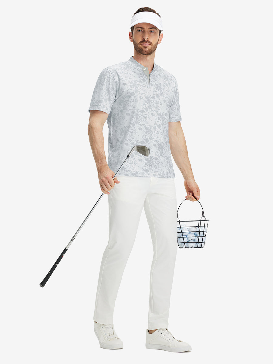Stretch Printed Collarless Henley Golf Shirts
