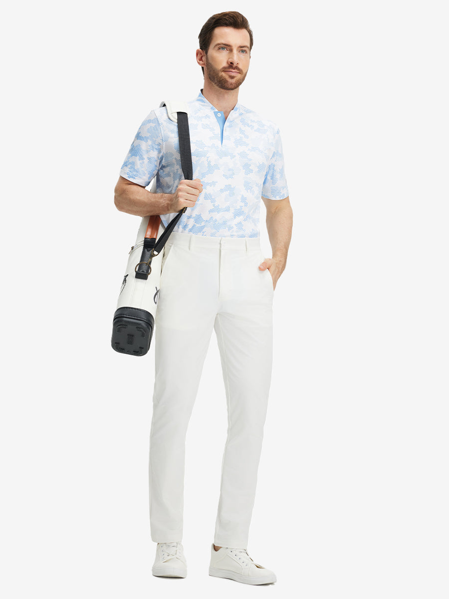 Stretch Printed Collarless Henley Golf Shirts