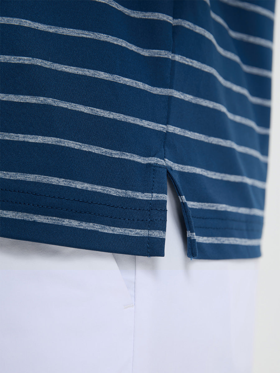 Non-Curl Ribbed Collar Striped Polo Shirts