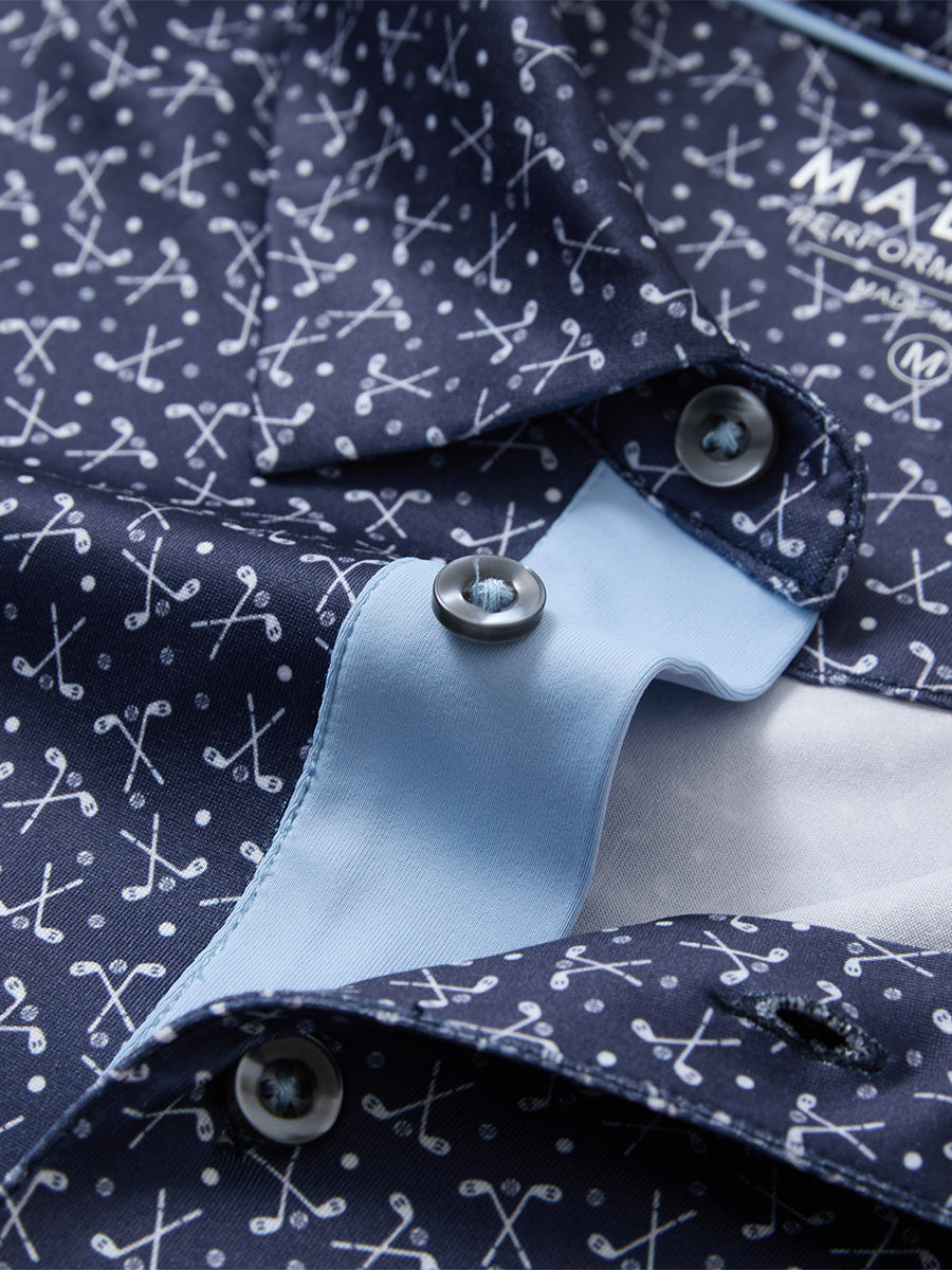 4 Way Stretch Print Collared Polo Shirts