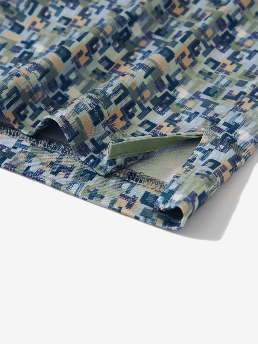 Stretch Printed Collarless Henley Golf Shirts