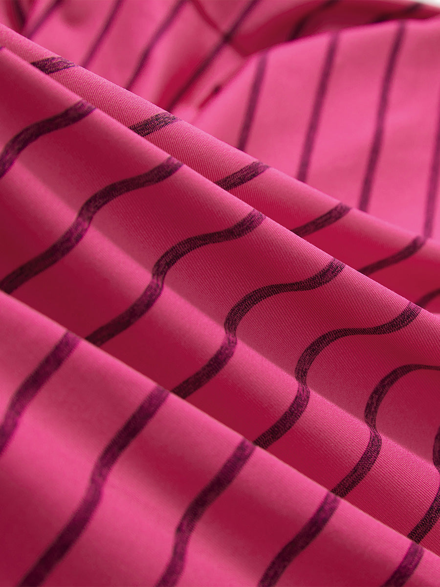 Non-Curl Ribbed Collar Striped Polo Shirts