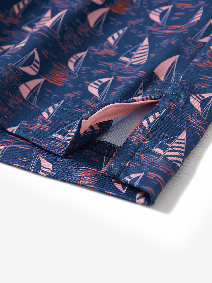 4 Way Stretch Print Collared Polo Shirts