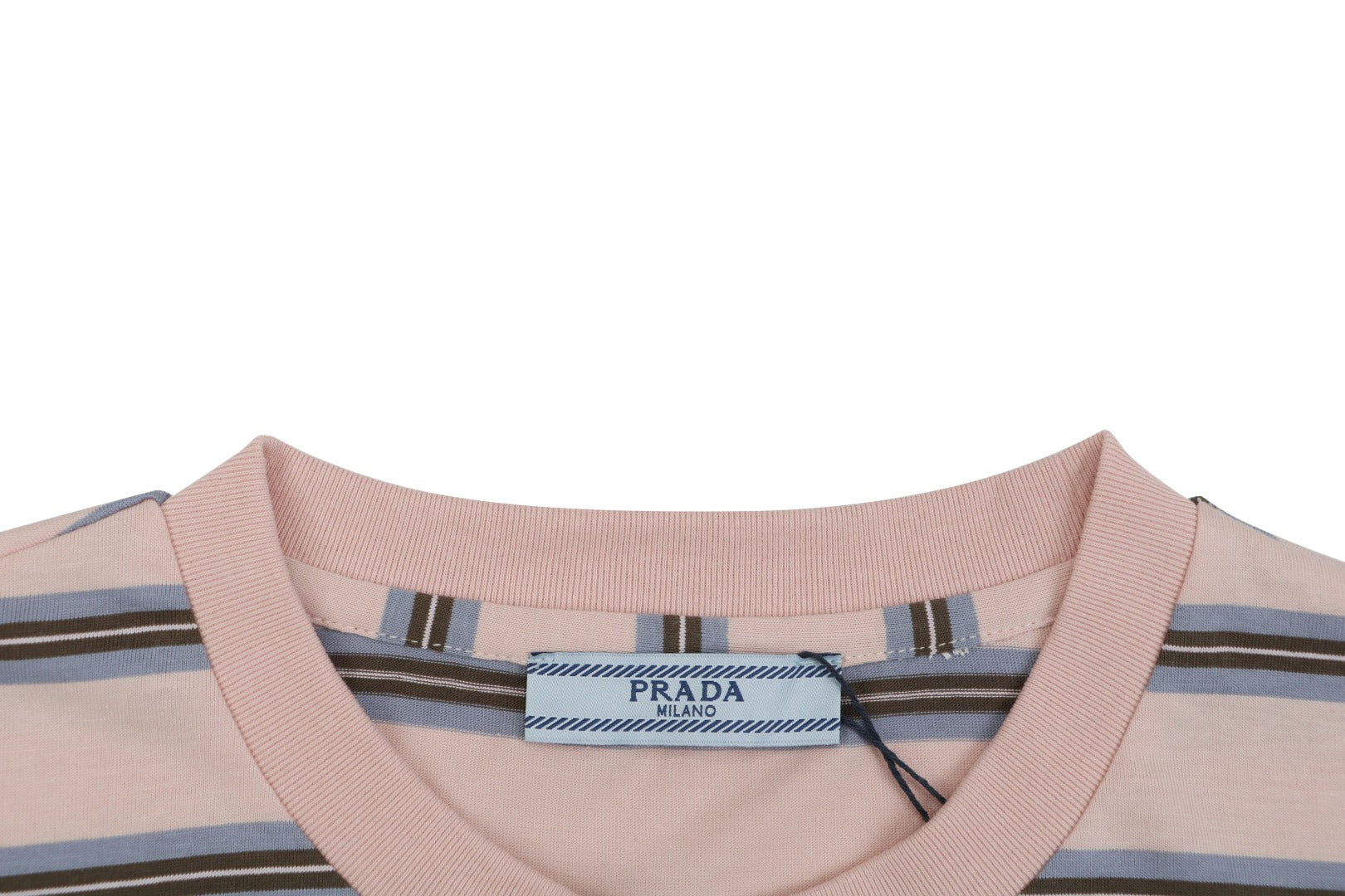 Prada Light Pink Stripe Pocket Label Long Sleeve Tee