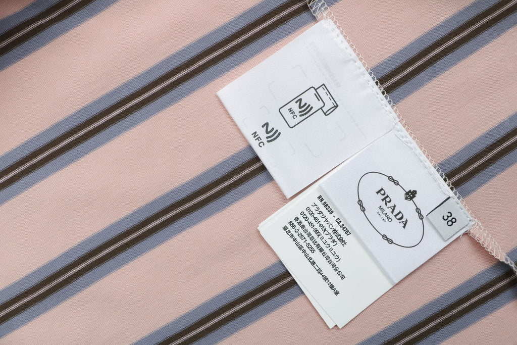 Prada Light Pink Stripe Pocket Label Long Sleeve Tee