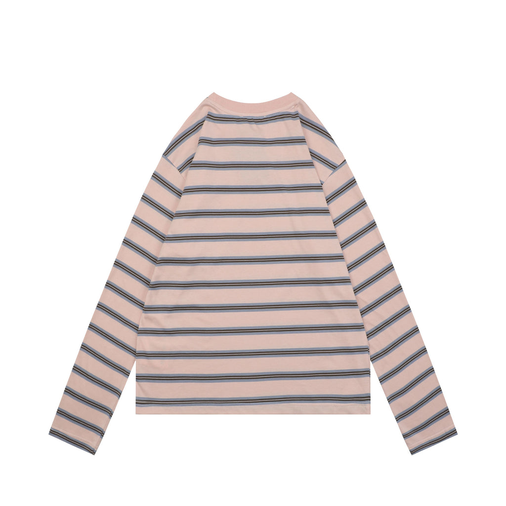 Prada Light Pink Stripe Pocket Label Long Sleeve Tee