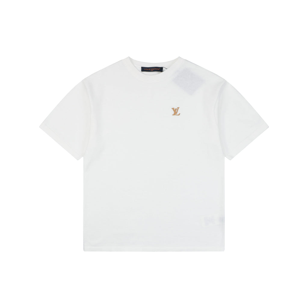 Louis Vuitton LV Gold Logo Jacquard Short Sleeve Tee - White