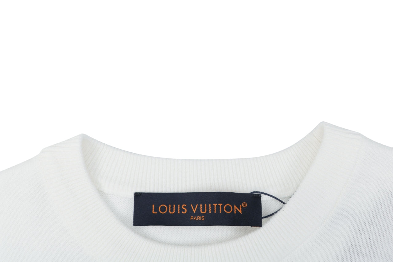Louis Vuitton LV Gold Logo Jacquard Short Sleeve Tee - White