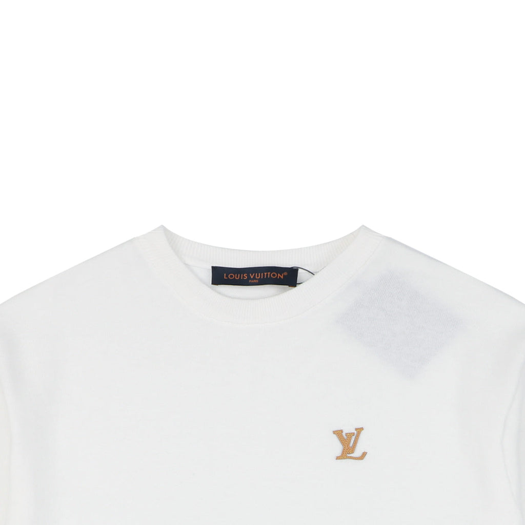 Louis Vuitton LV Gold Logo Jacquard Short Sleeve Tee - White