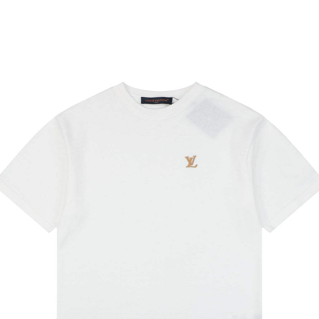 Louis Vuitton LV Gold Logo Jacquard Short Sleeve Tee - White