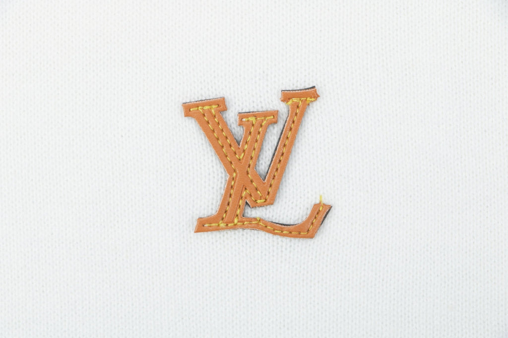 Louis Vuitton LV Gold Logo Jacquard Short Sleeve Tee - White