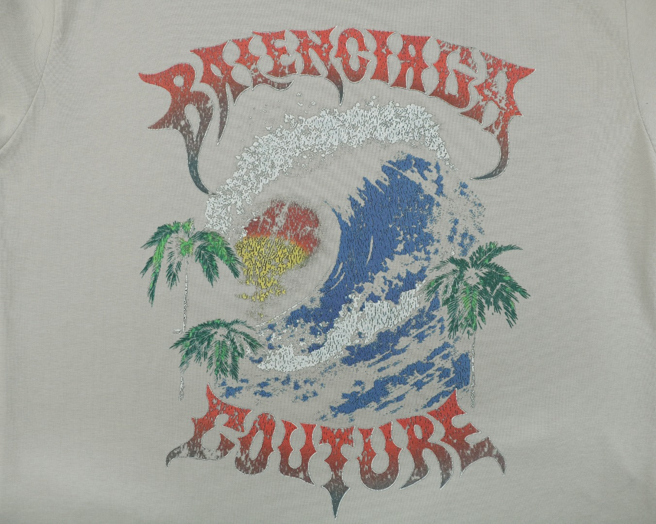 Balenciaga Couture Sunset Wave Print Short Sleeve Tee - Grey