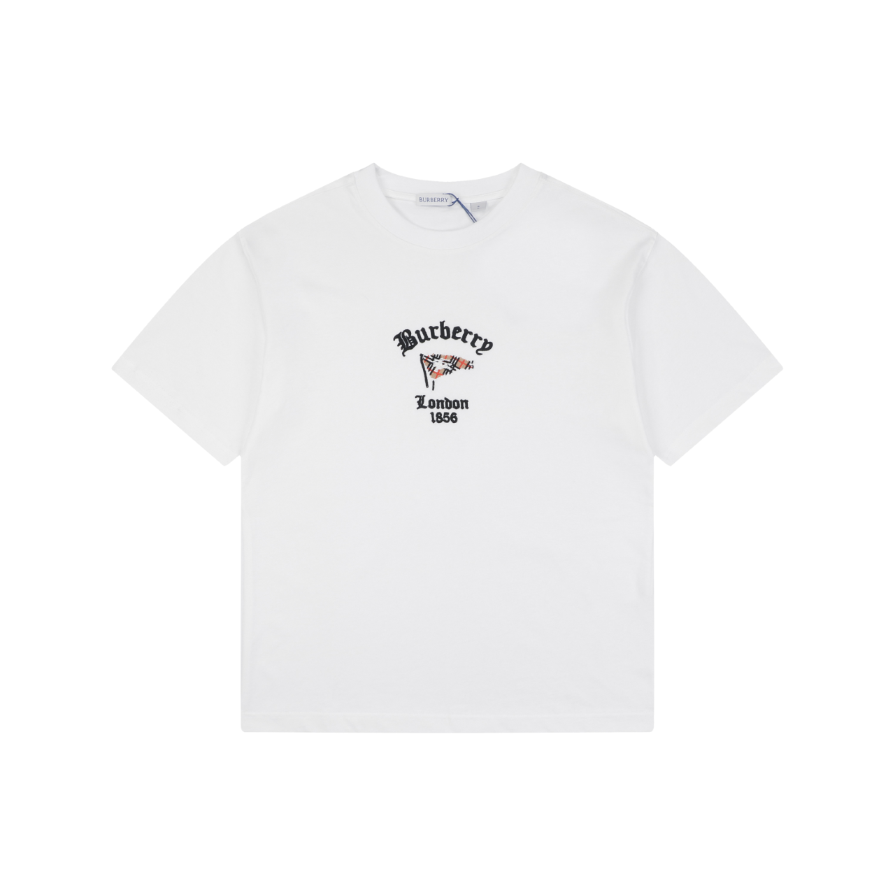 Burberry Check Flag Embroidered Short Sleeve Tee - White