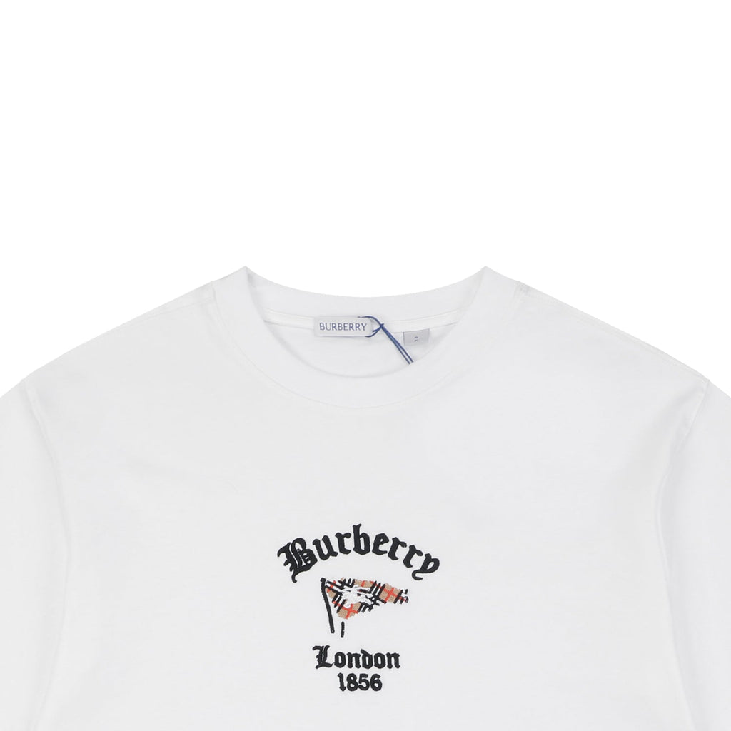 Burberry Check Flag Embroidered Short Sleeve Tee - White