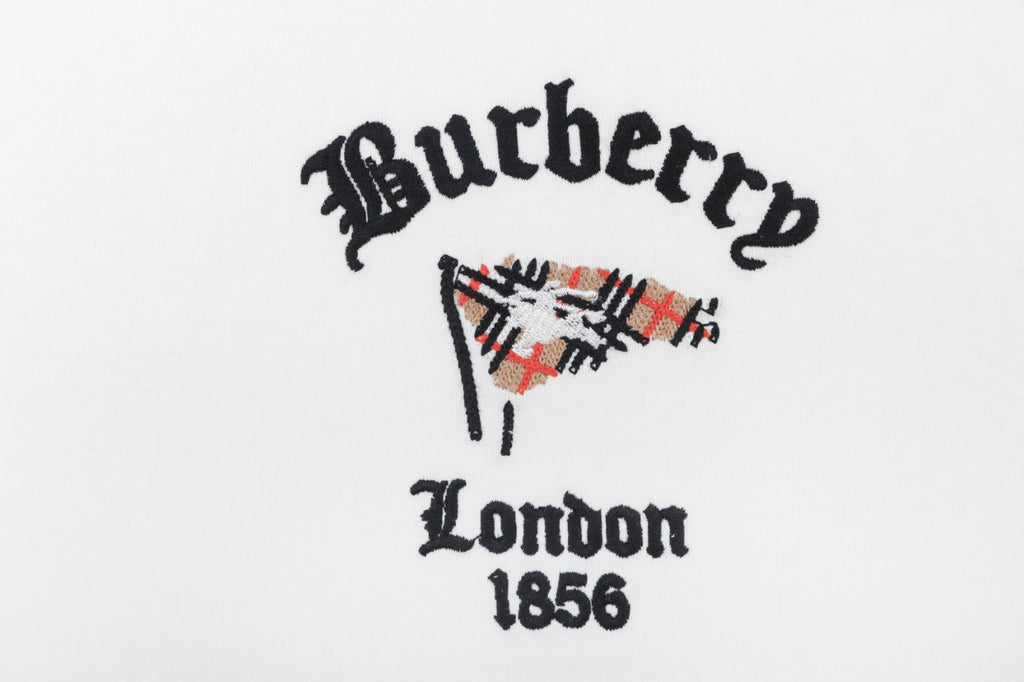 Burberry Check Flag Embroidered Short Sleeve Tee - White