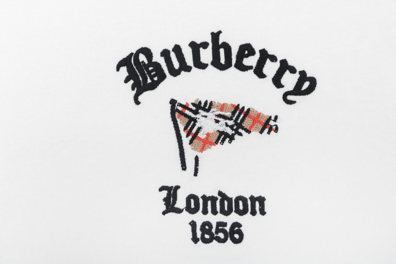 Burberry Check Flag Embroidered Short Sleeve Tee - White