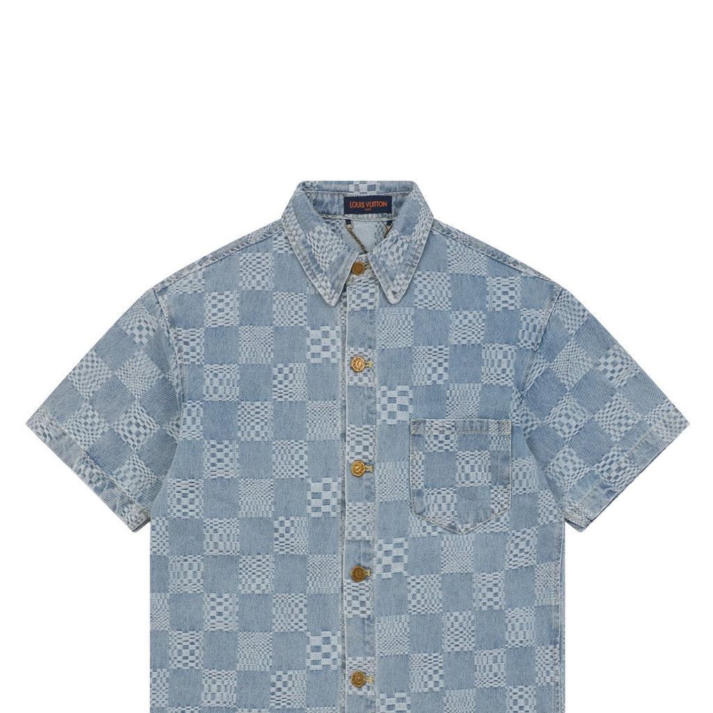 Louis Vuitton Light Blue Checkerboard Denim Short Sleeve Shirt