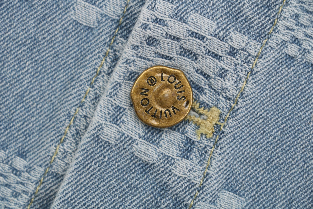 Louis Vuitton Light Blue Checkerboard Denim Short Sleeve Shirt