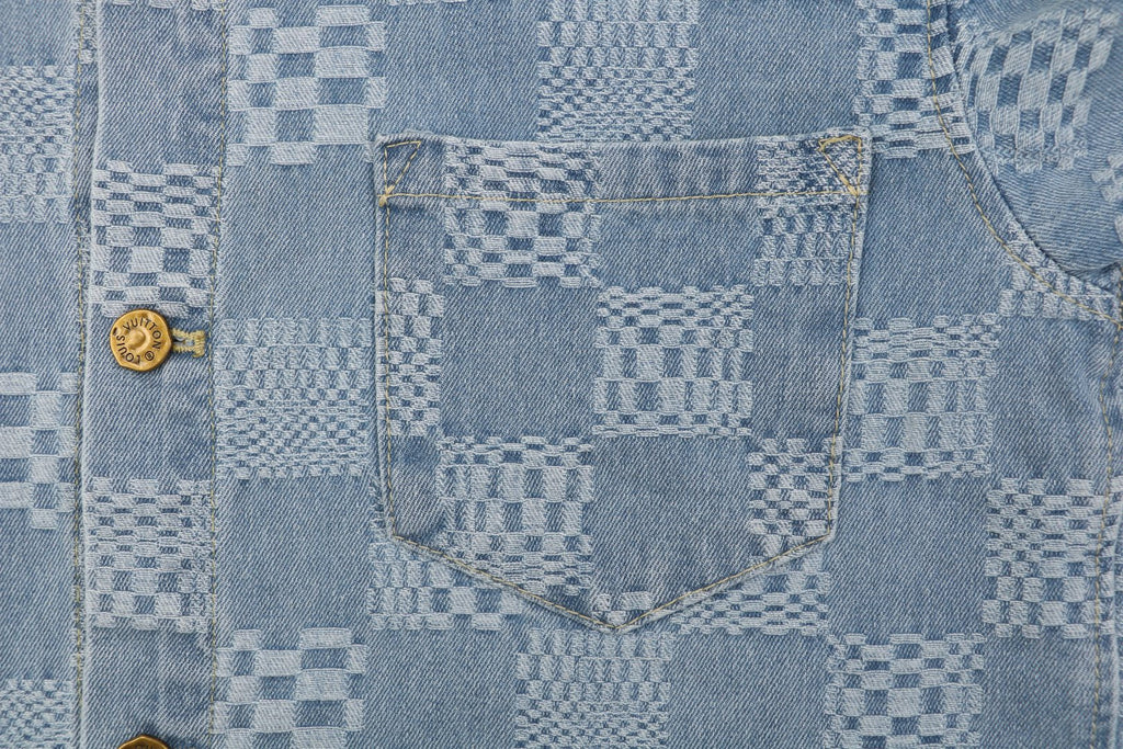 Louis Vuitton Light Blue Checkerboard Denim Short Sleeve Shirt