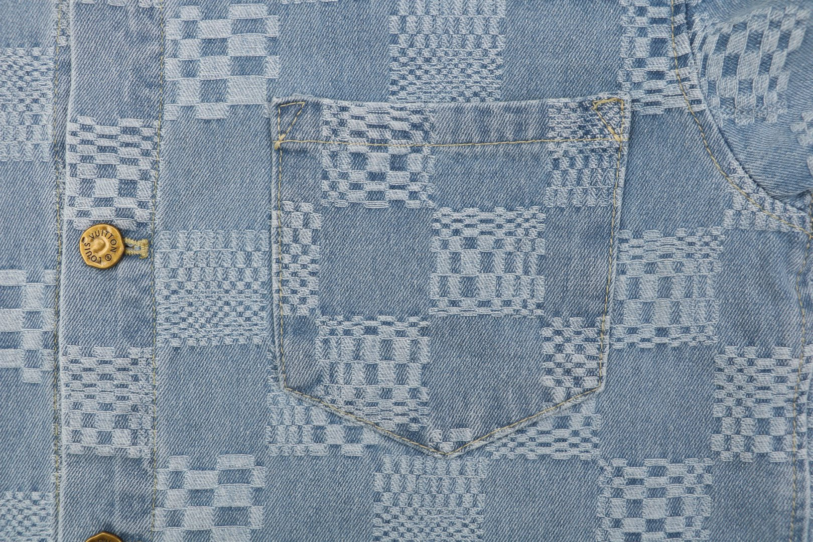 Louis Vuitton Light Blue Checkerboard Denim Short Sleeve Shirt