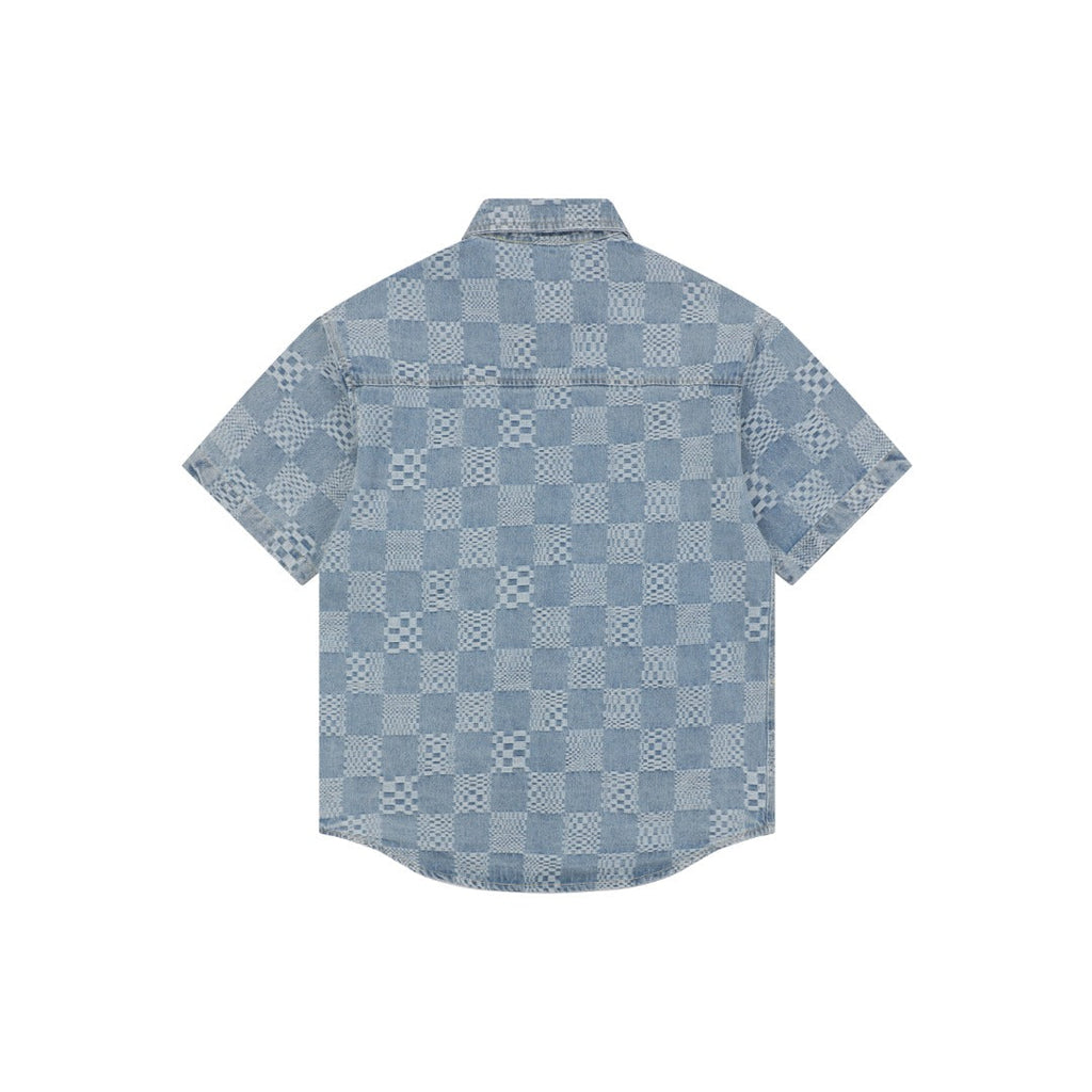 Louis Vuitton Light Blue Checkerboard Denim Short Sleeve Shirt