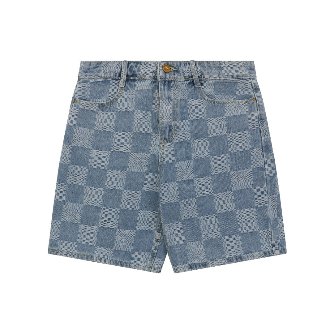 Louis Vuitton Light Blue Checkerboard Denim Shorts