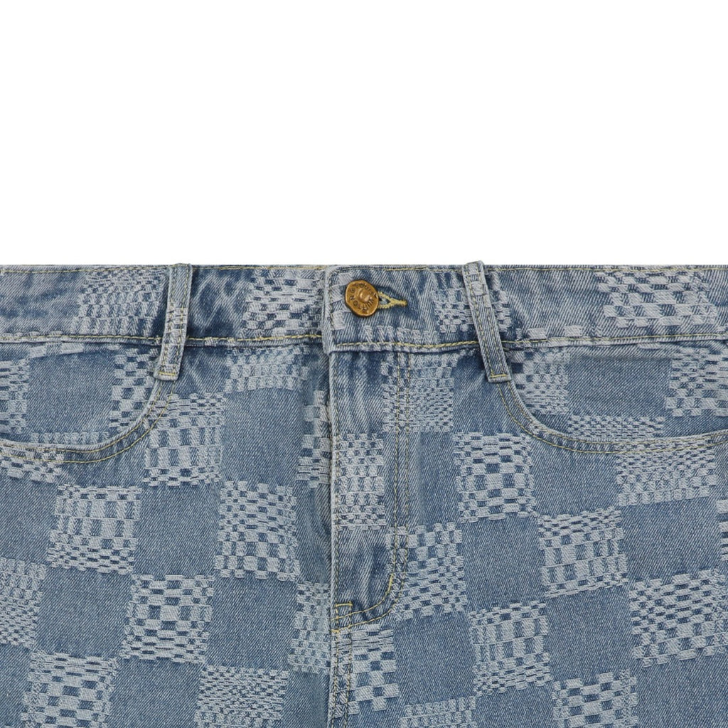 Louis Vuitton Light Blue Checkerboard Denim Shorts