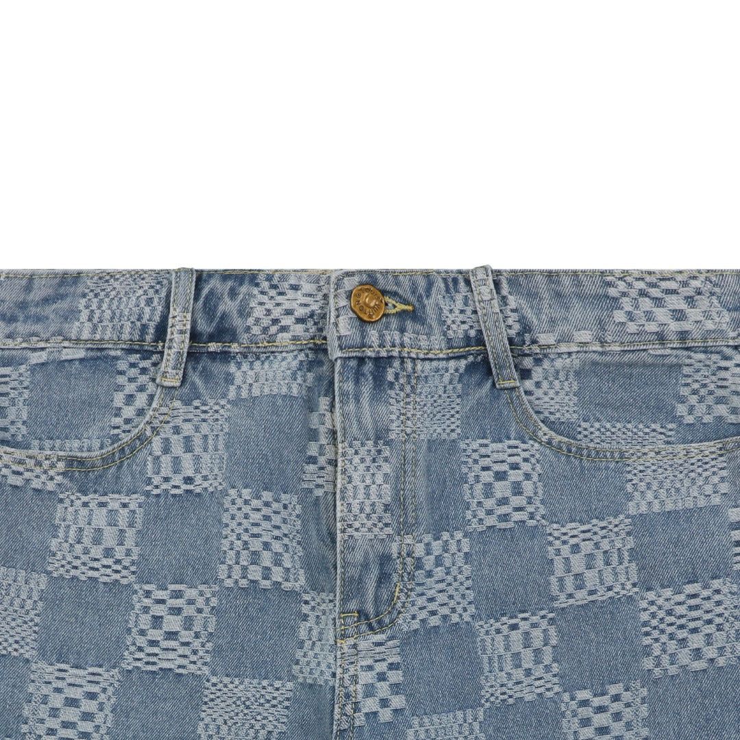 Louis Vuitton Light Blue Checkerboard Denim Shorts