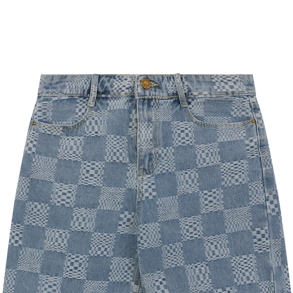 Louis Vuitton Light Blue Checkerboard Denim Shorts