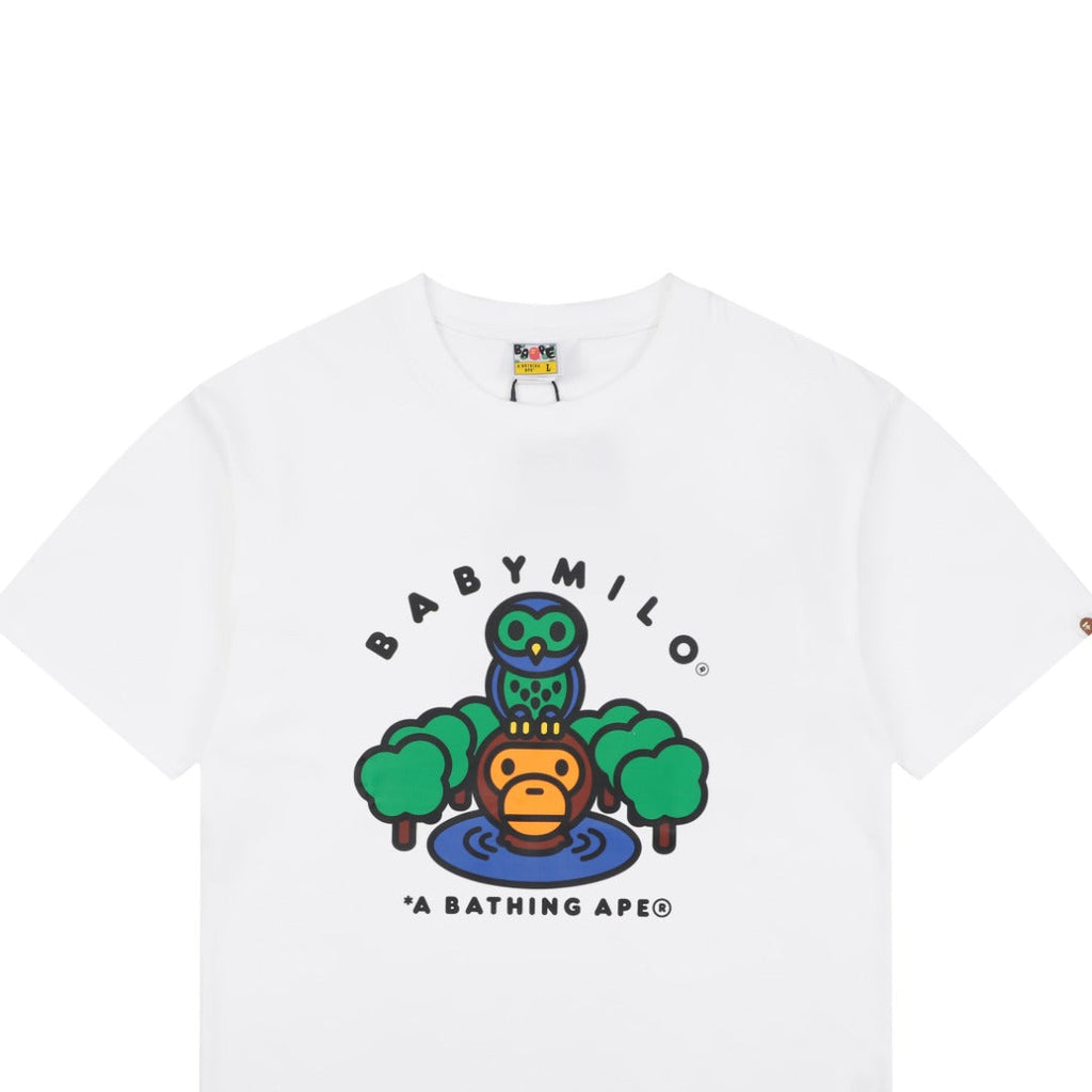 Bape Owl Baby Milo Print Short Sleeve Tee - White