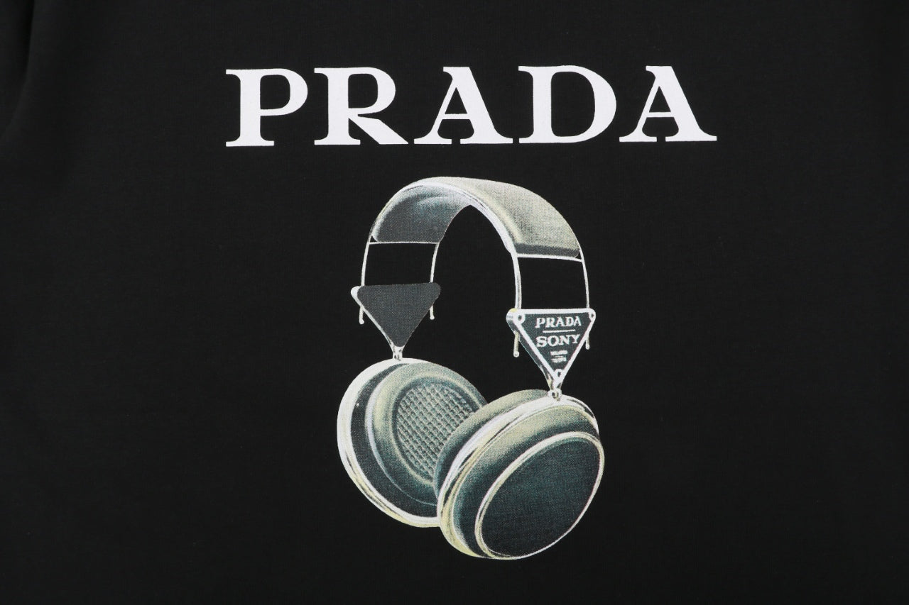 Prada Headphone Print Short Sleeve Tee