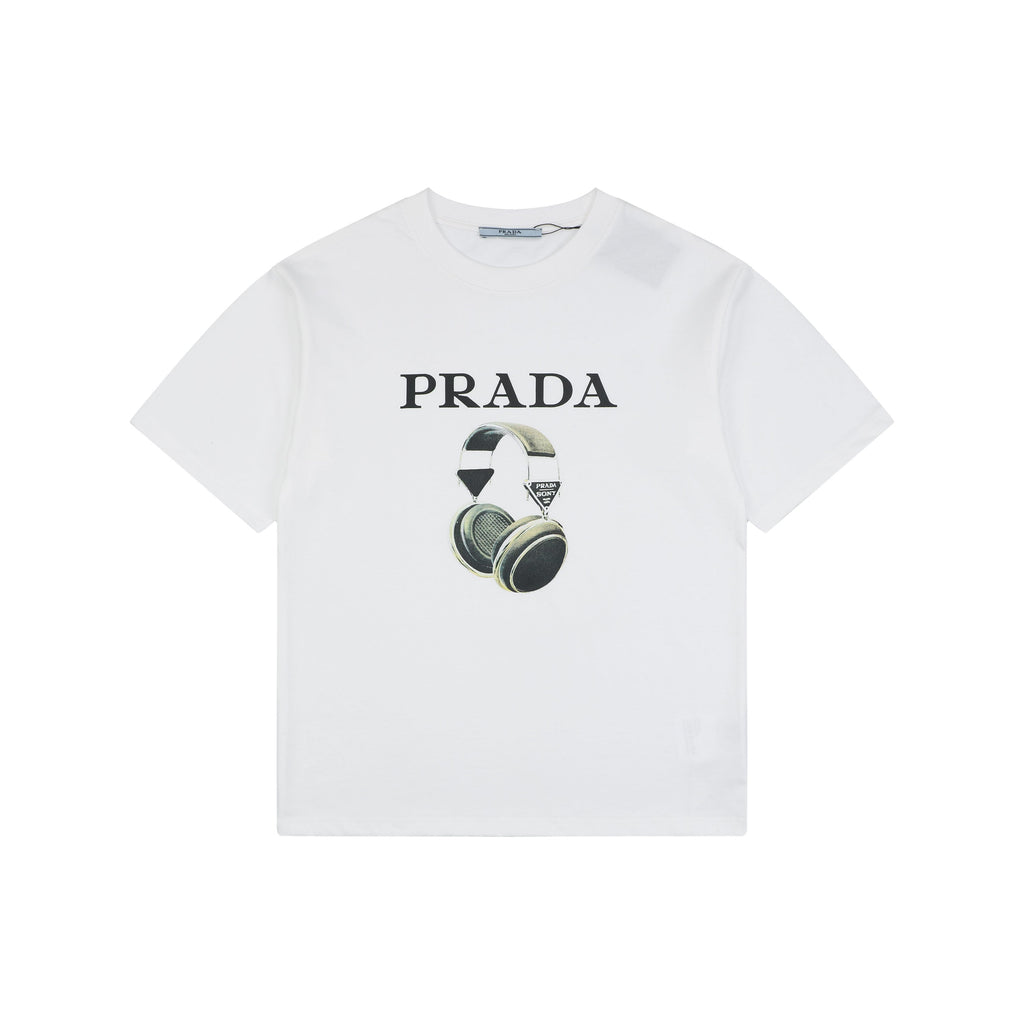 Prada Headphone Print Short Sleeve Tee - White