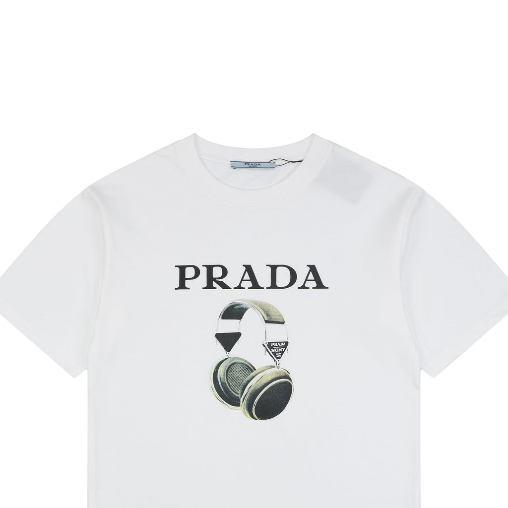Prada Headphone Print Short Sleeve Tee - White