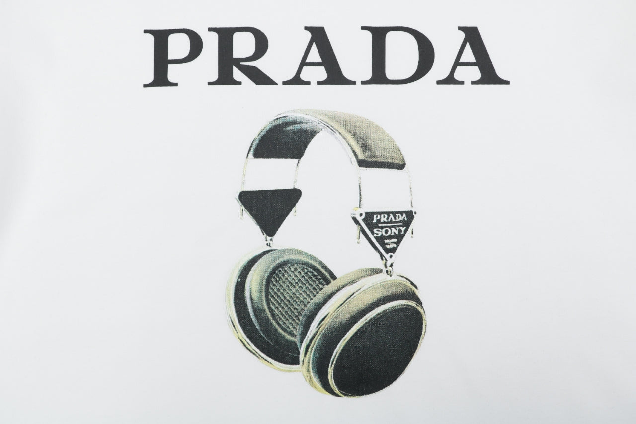 Prada Headphone Print Short Sleeve Tee - White