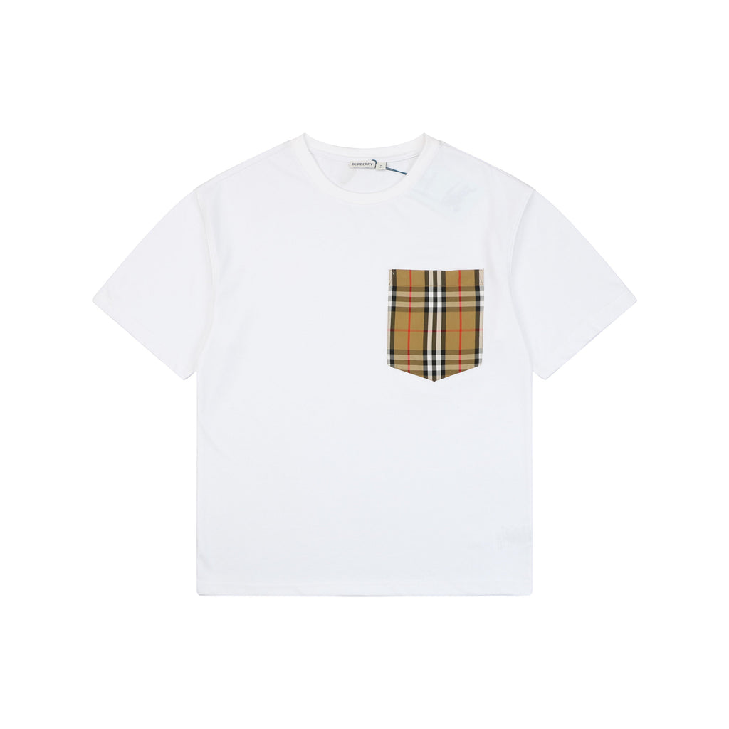 Burberry White Large Check Pocket Short Sleeve Tee