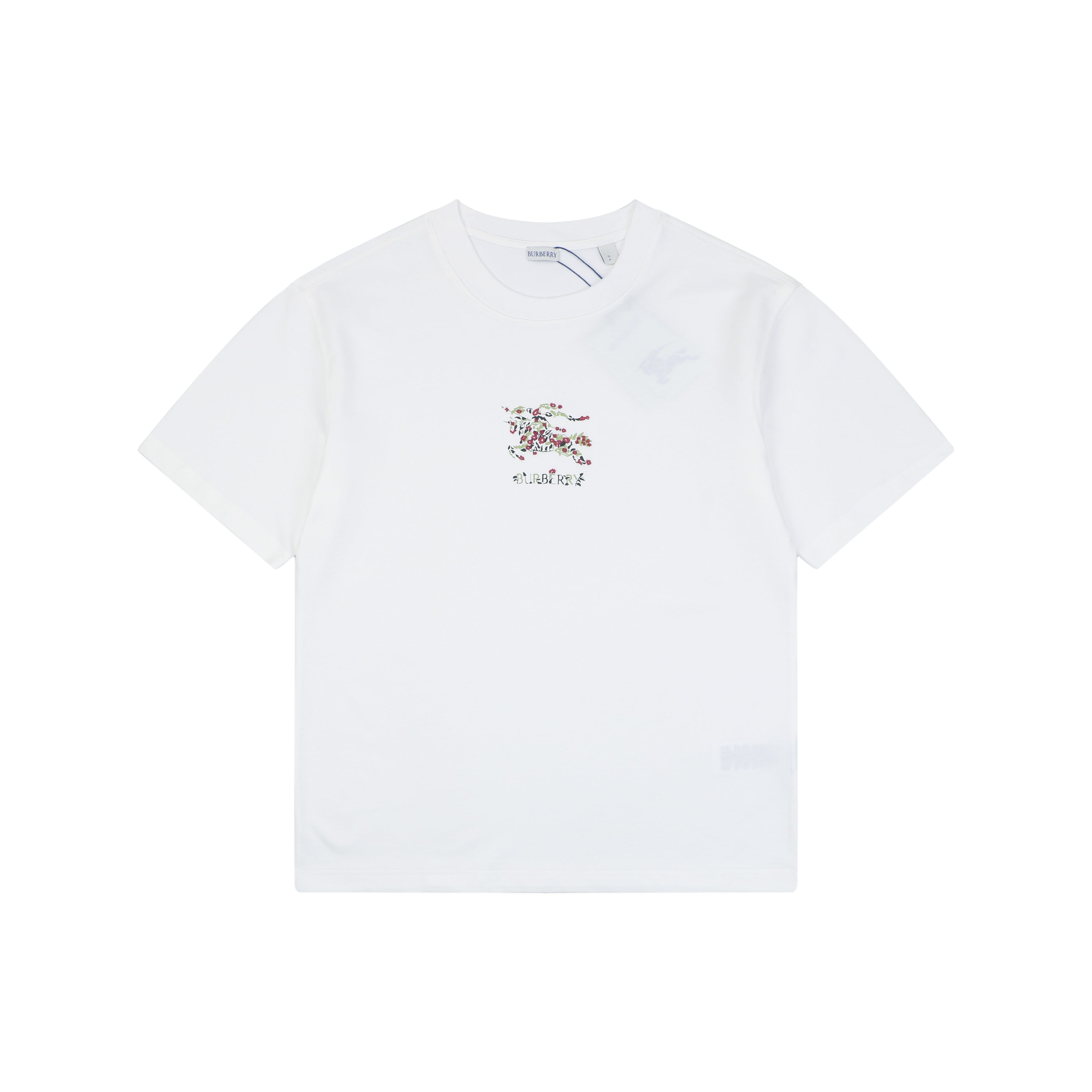 Burberry Rose & Equestrian Knight Embroidered Short Sleeve Tee - White