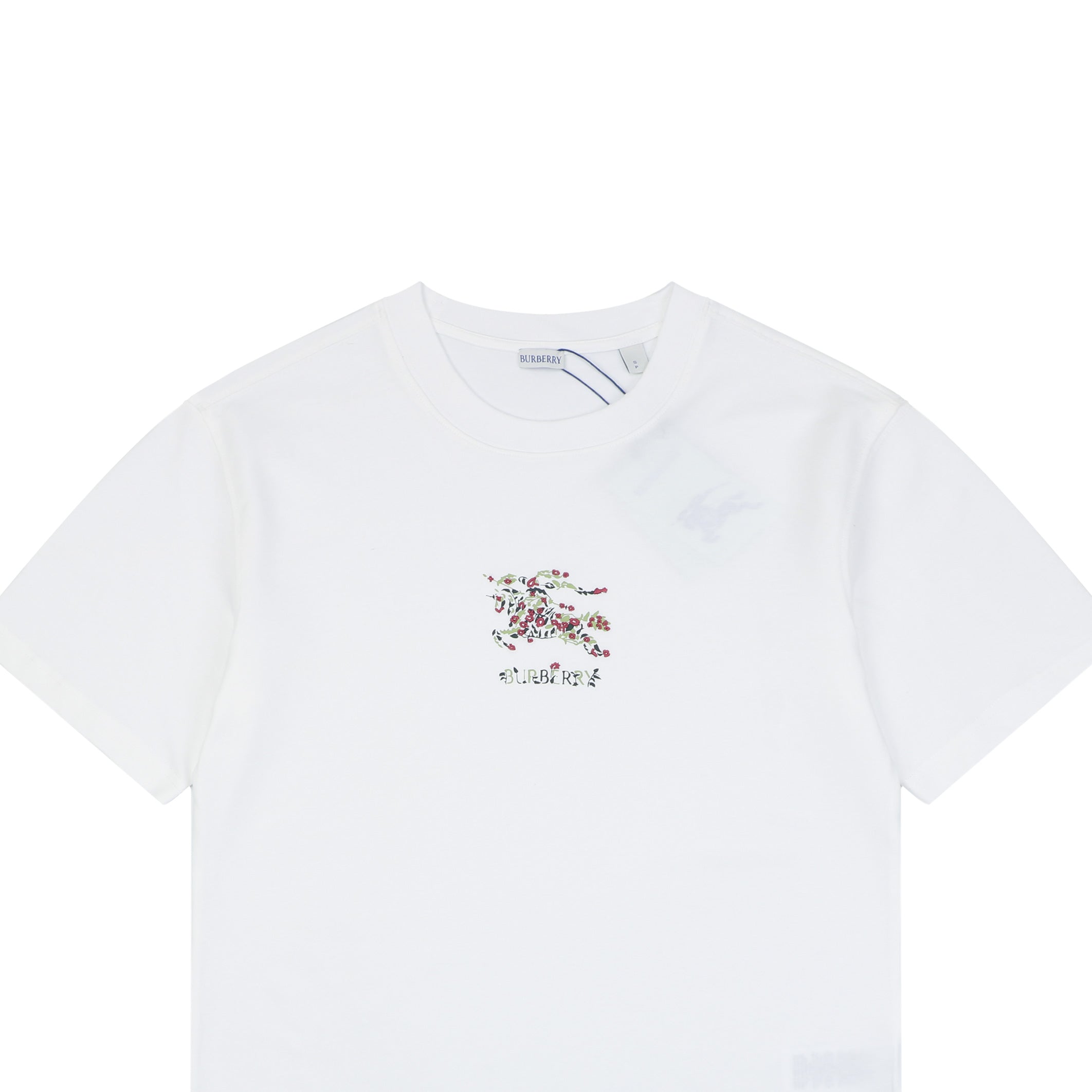 Burberry Rose & Equestrian Knight Embroidered Short Sleeve Tee - White