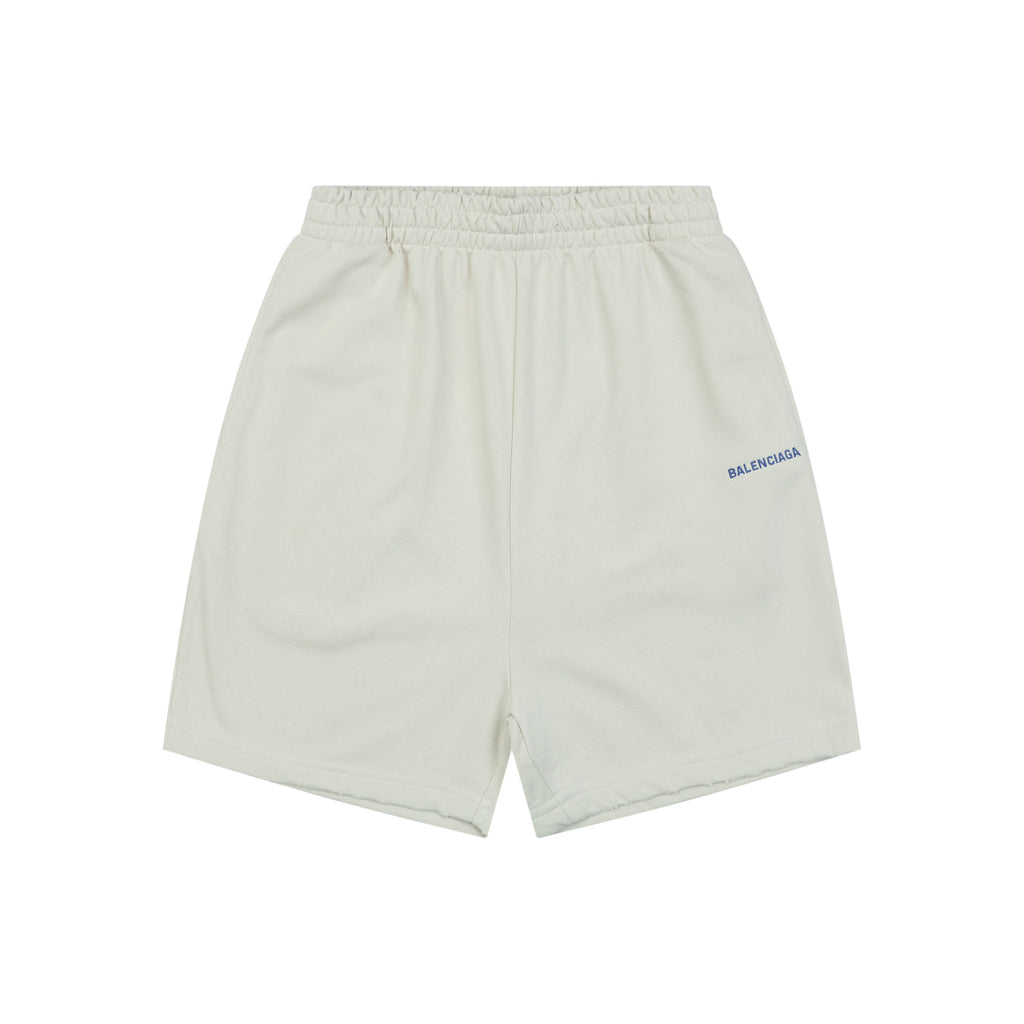 Balenciaga Small Logo Paris Lettering Embroidered Shorts — Cream