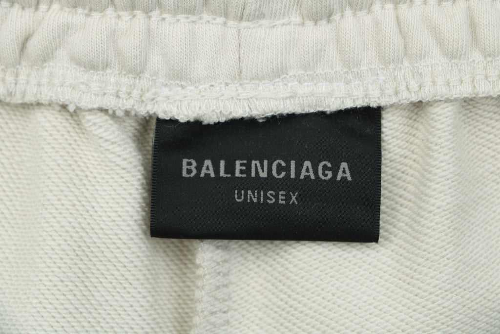 Balenciaga Small Logo Paris Lettering Embroidered Shorts — Cream
