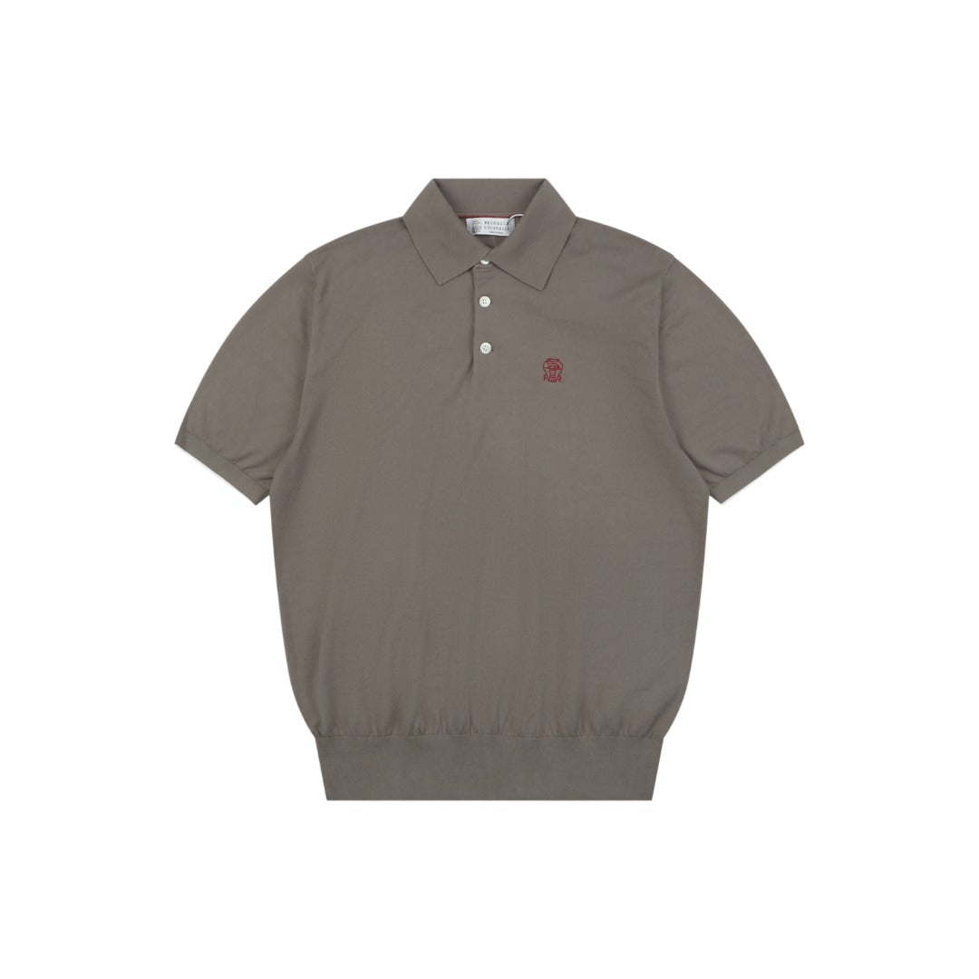 Berluti Red Label Jacquard Polo Short Sleeve Shirt — Khaki Brown