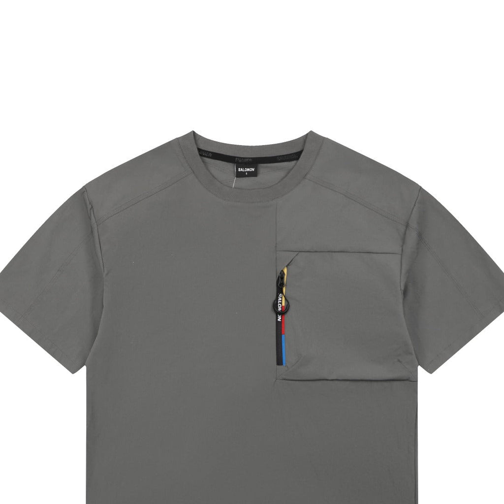 Salomon Racing Flag Zip Pocket Short Sleeve Tee — Grey