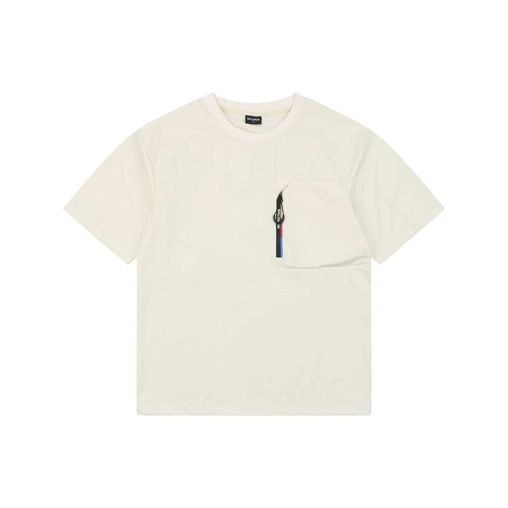 Salomon Racing Flag Zip Pocket Short Sleeve Tee — Beige