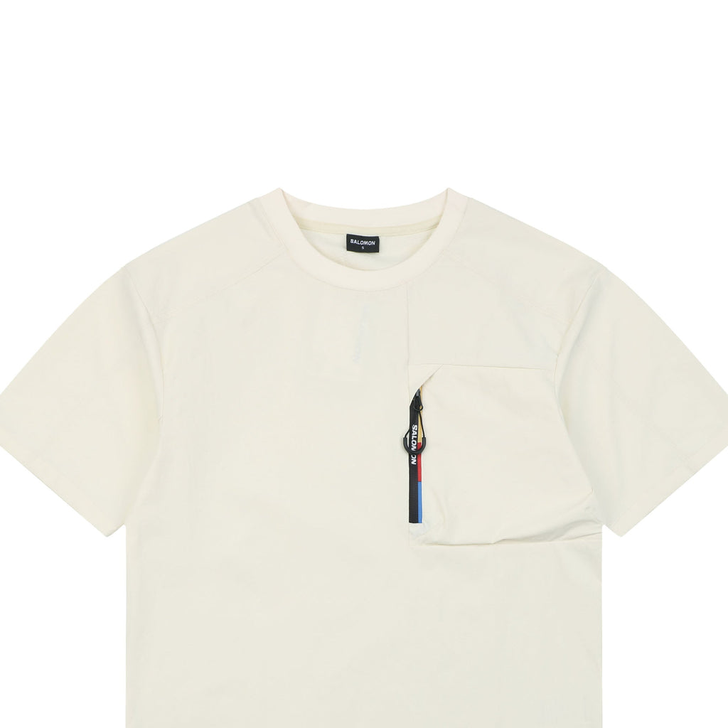Salomon Racing Flag Zip Pocket Short Sleeve Tee — Beige