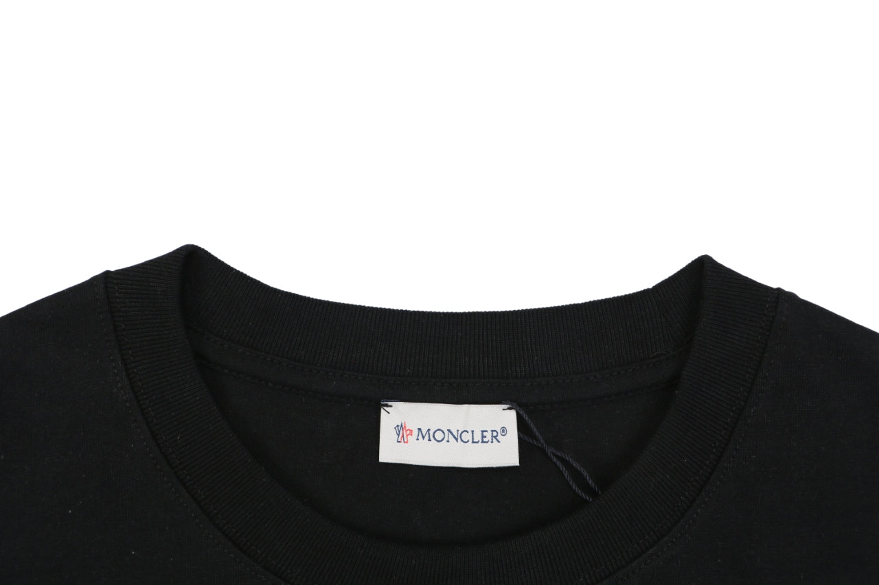 Moncler Red & Blue Ink Splash Oversized Logo Print Short Sleeve Tee