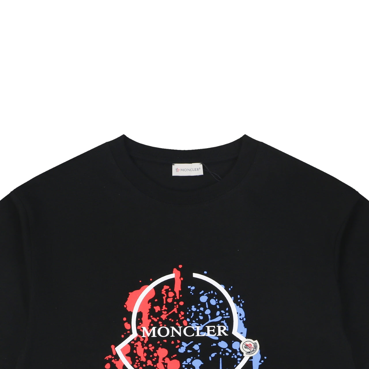 Moncler Red & Blue Ink Splash Oversized Logo Print Short Sleeve Tee