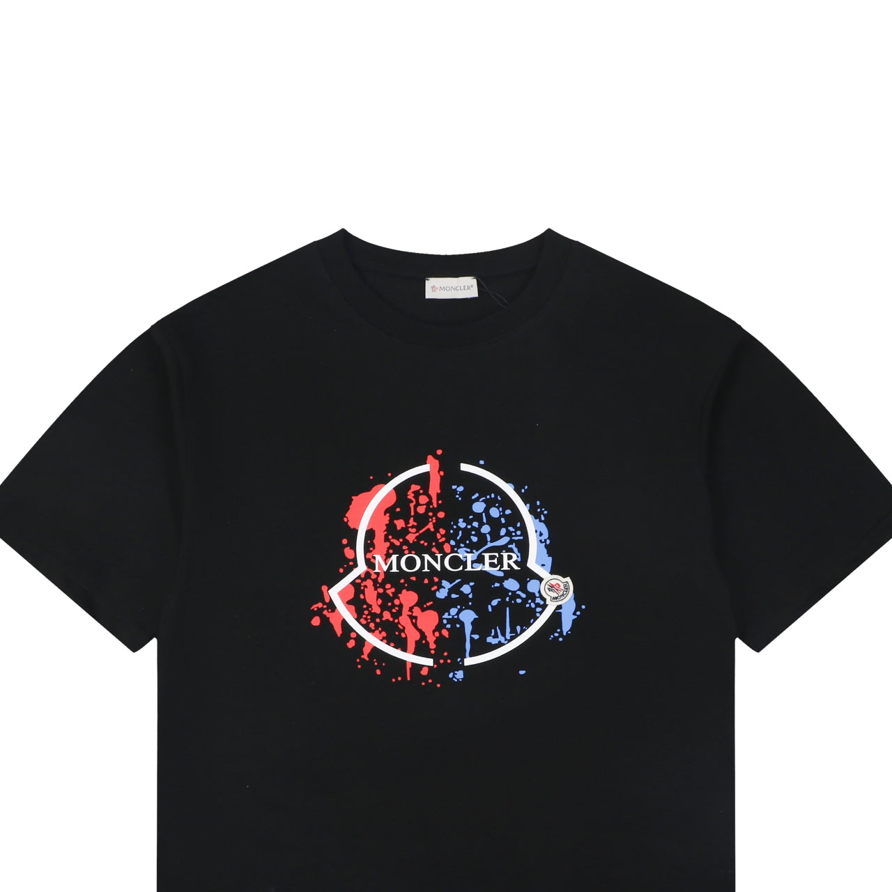 Moncler Red & Blue Ink Splash Oversized Logo Print Short Sleeve Tee