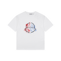 Moncler Red & Blue Ink Splash Oversized Logo Print Short Sleeve Tee — White