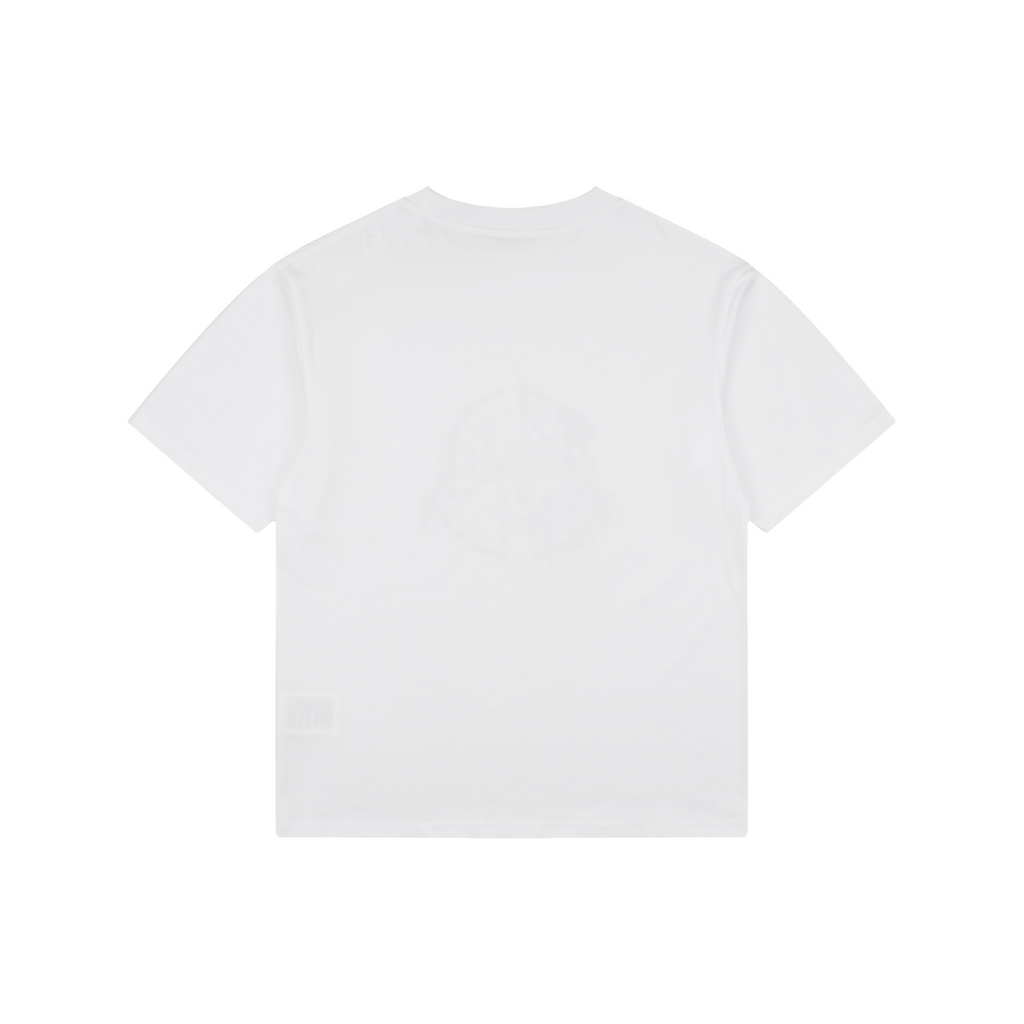 Moncler Red & Blue Ink Splash Oversized Logo Print Short Sleeve Tee — White