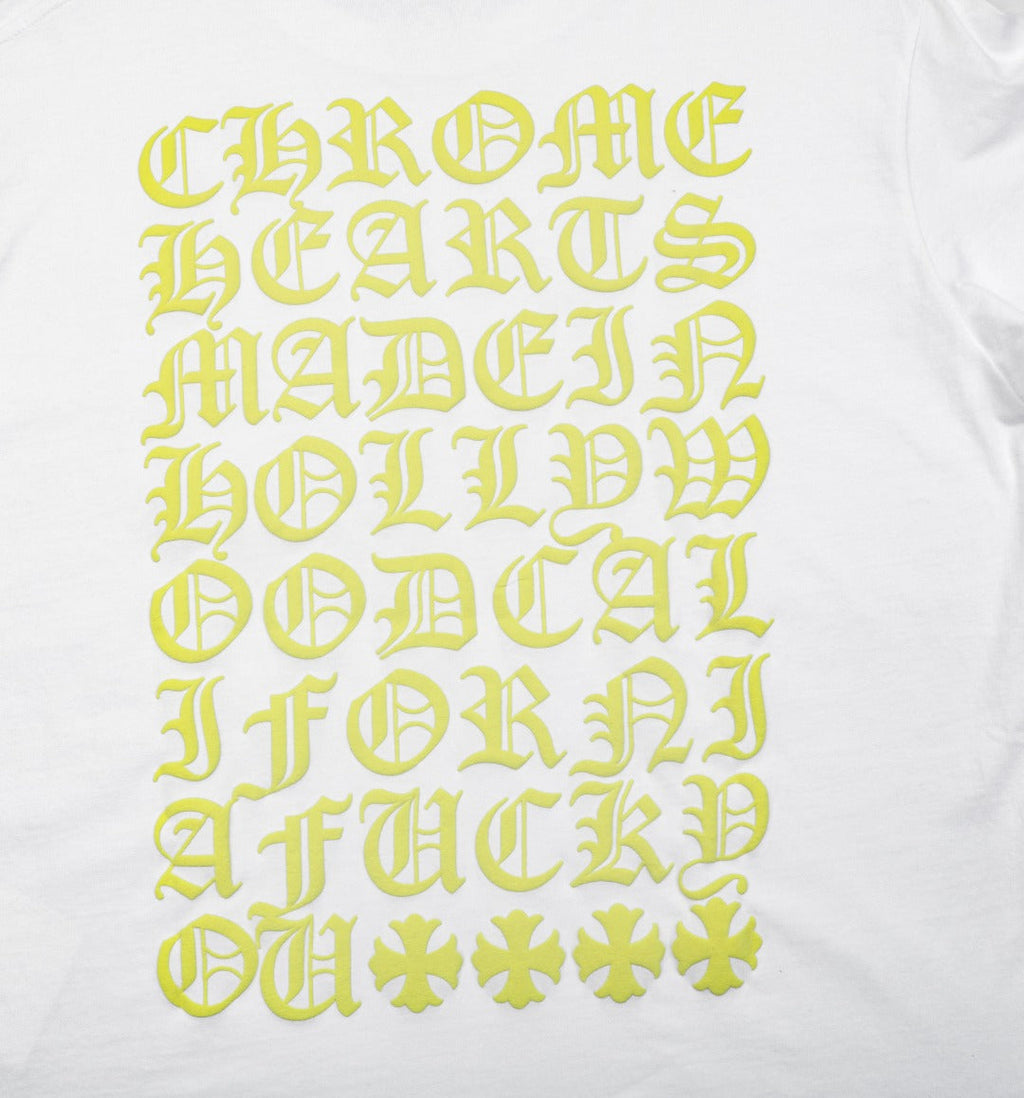 Chrome Hearts Cross Floral Sleeve & Gothic Script Back Print Long Sleeve Tee — White