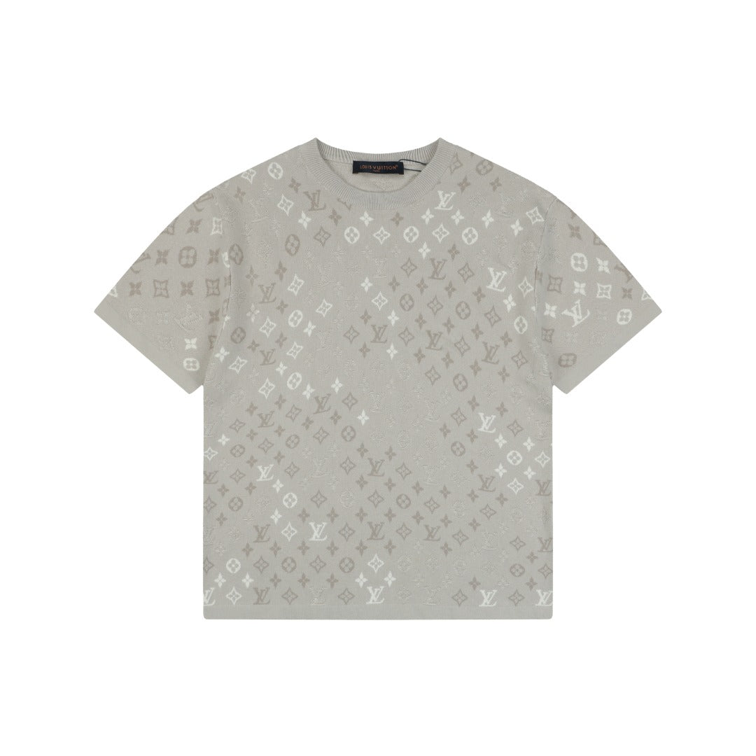Louis Vuitton Gradient Monogram Intarsia Jacquard Short Sleeve Tee — Grey
